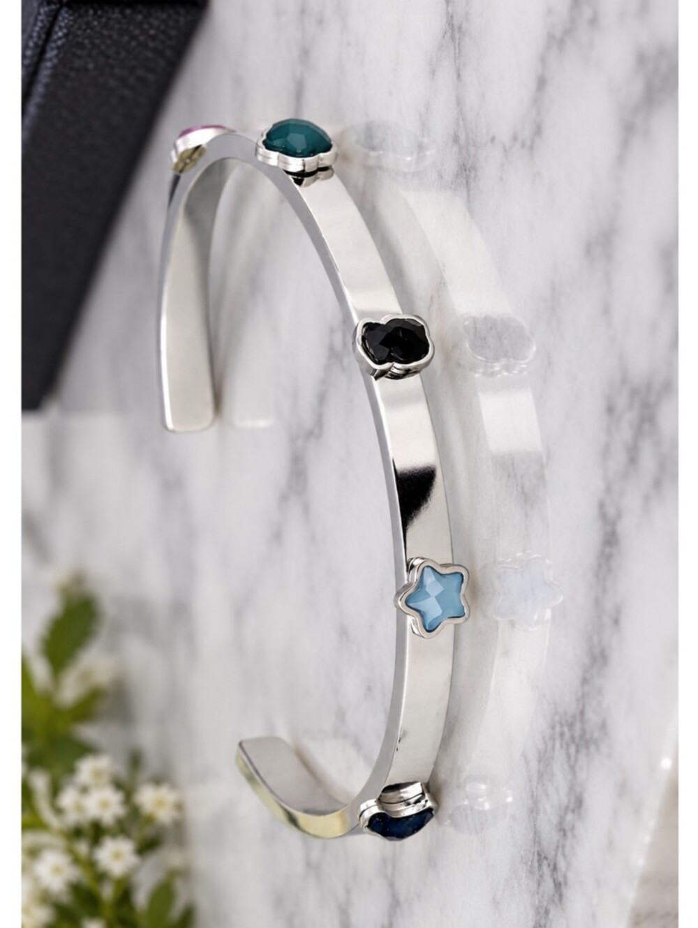 Multi-Stone Cuff Silver Bracelet